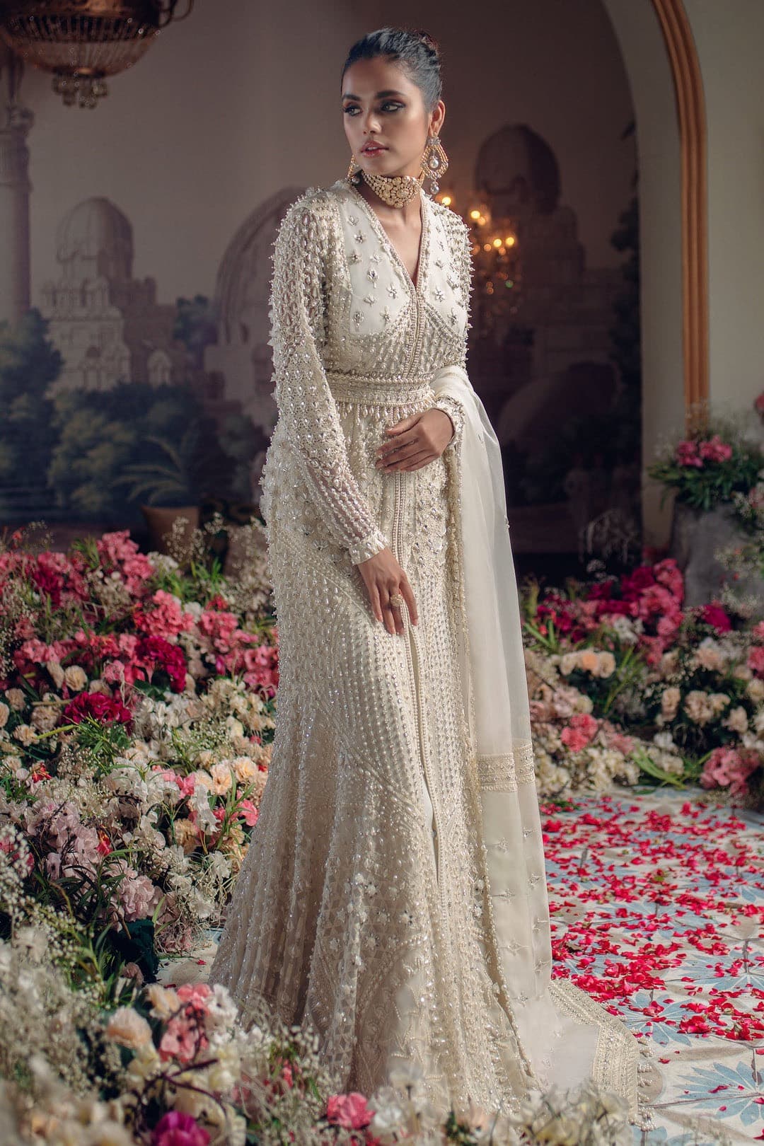 White Bridal Lehenga Gown — view 1