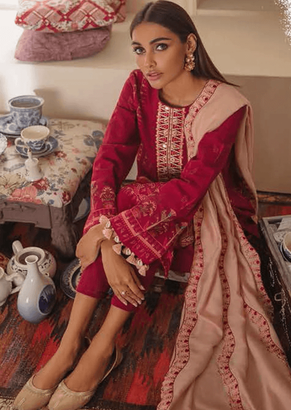 Manzil by Cross Stitch Embroidered Khaddar Suits Unstitched 3 Piece CS21KL D-09 ROSY RADIANCE - Winter Collection