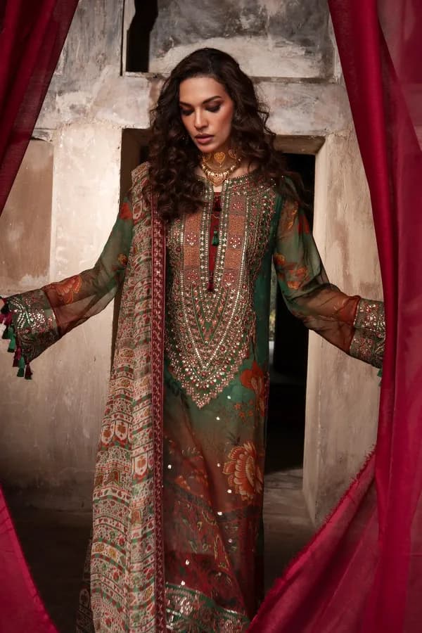 3-pc Unstitched Embroidered Printed Chiffon Collection VSL6-04
